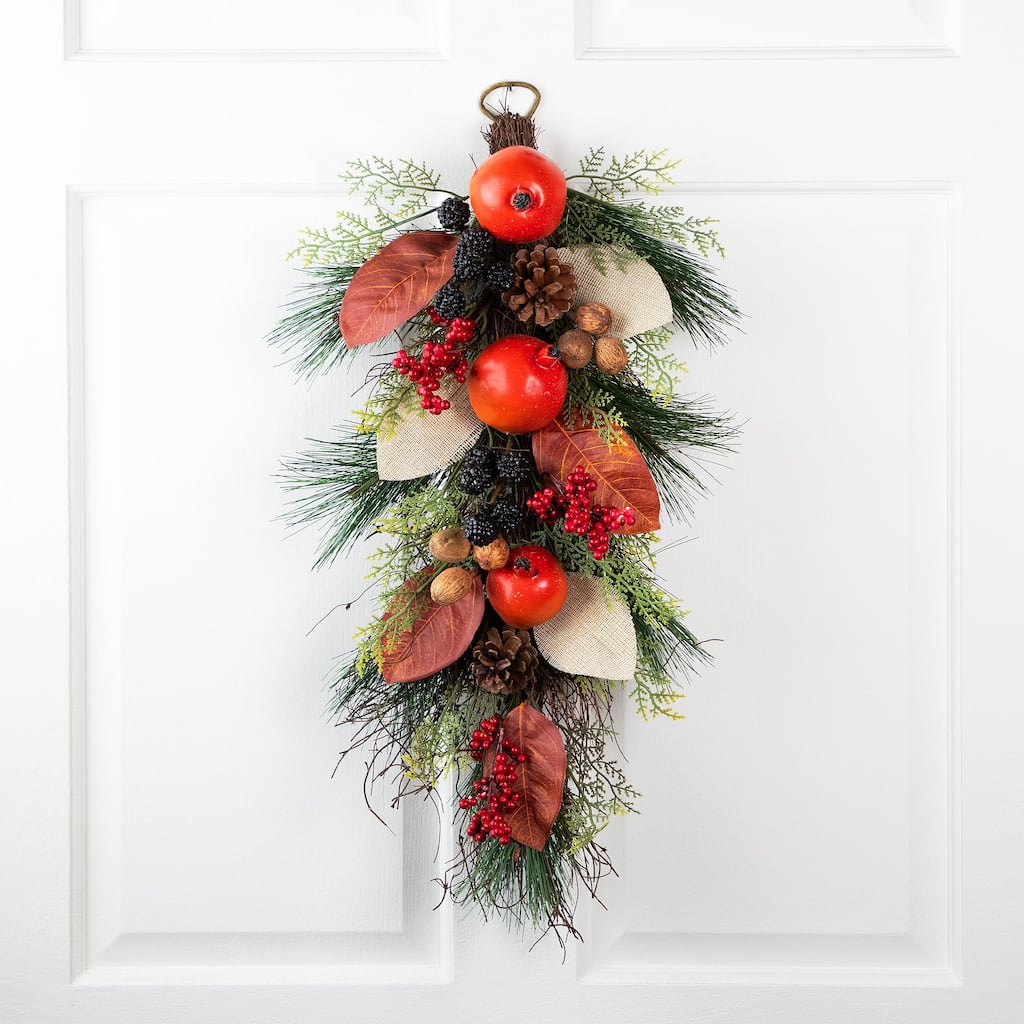 30" Fall Harvest Mixed Berry and Pomegranate Artificial Teardrop Swag - Unlit