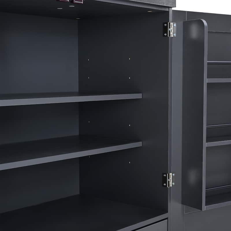 77" Tall Modern Shaker Kitchen Pantry with Wine Rack, Freestanding Storage Cabinet with Drawers & Door Shelves