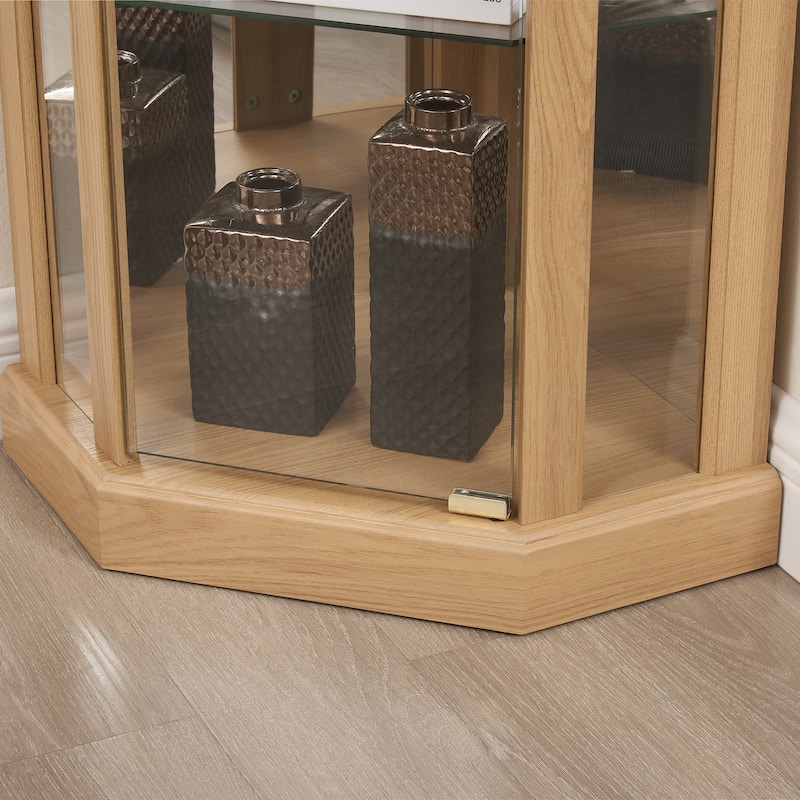Vintage Display Case with Adjustable Glass Shelves and Lighting System for Living Room, Kitchen