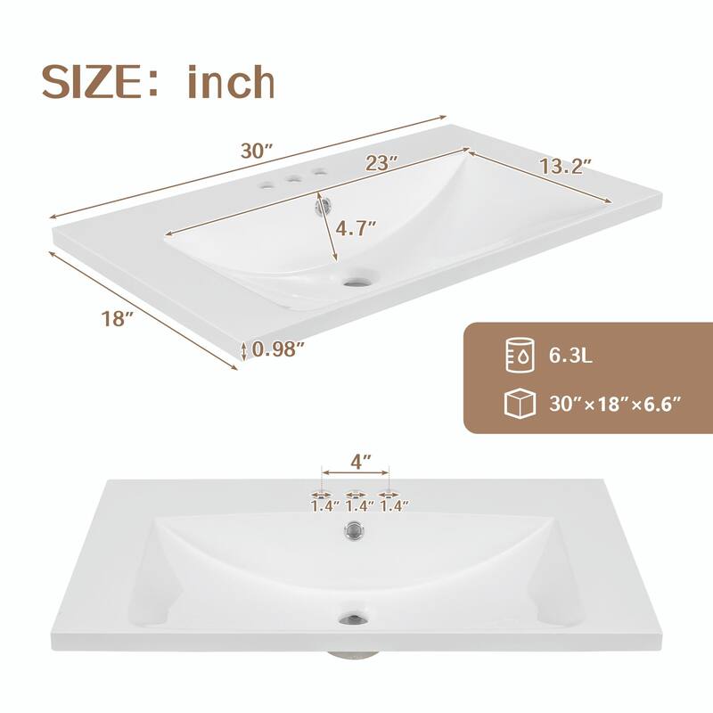 30" Bathroom Vanity with Sink Combo and Drawers