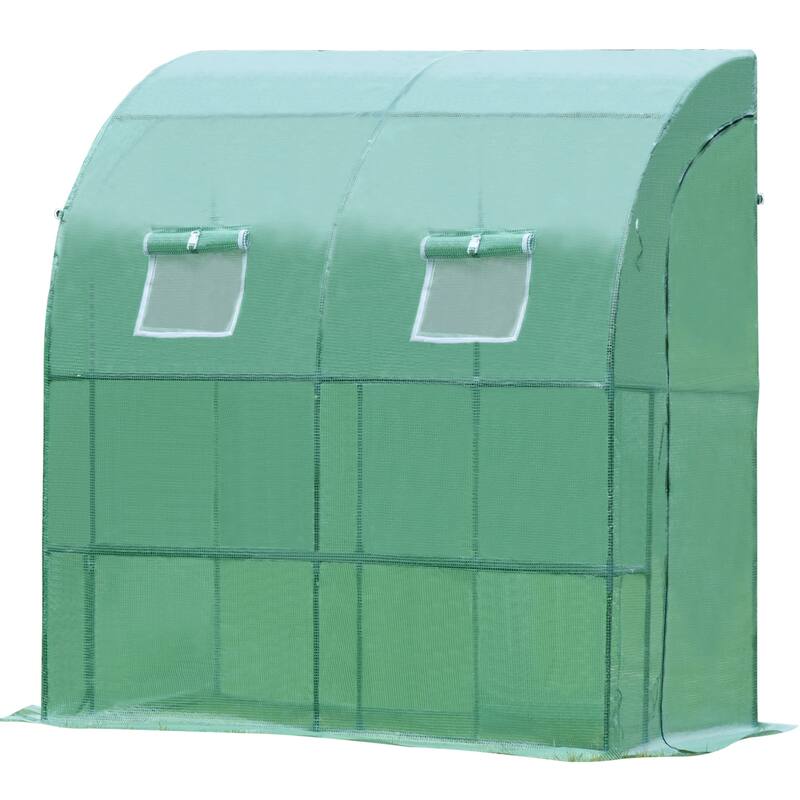 Aoodor 6.7' x 3.3' x 7.2' Lean-to Walk-in Greenhouse with Shelf and Durable PE Cover, Outdoor Garden House - 6.3 x 3.3 x 7.2 ft
