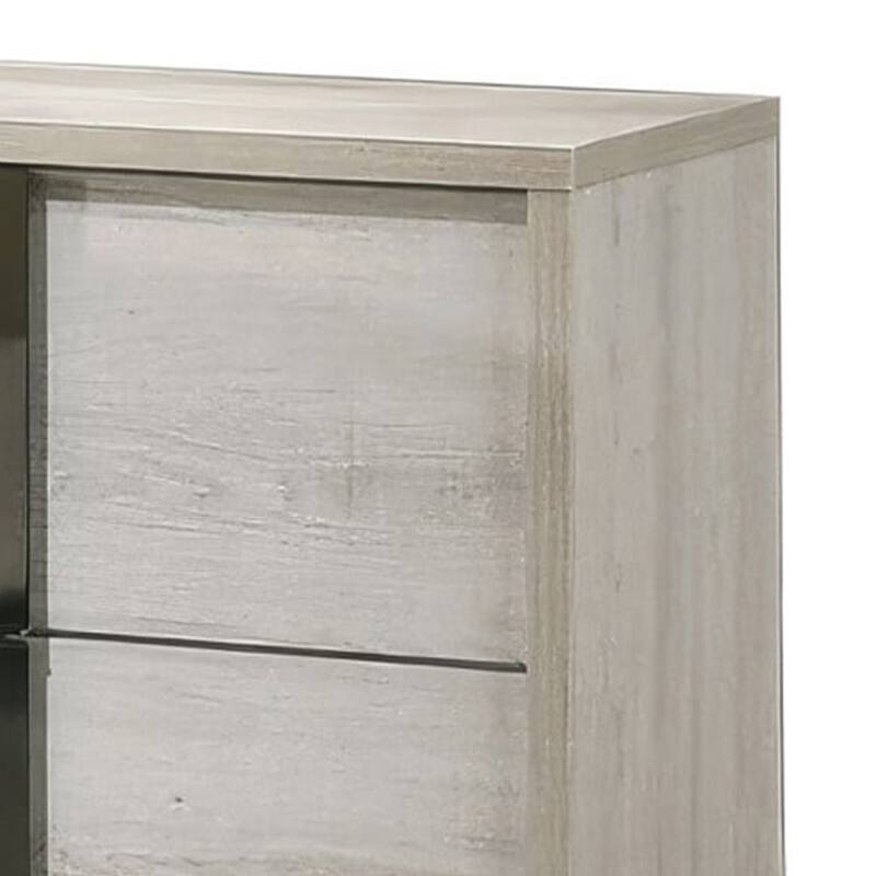 Hyao Nightstand, 26 Inch, 2 Drawers, Chrome Handles, White Wash Veneer
