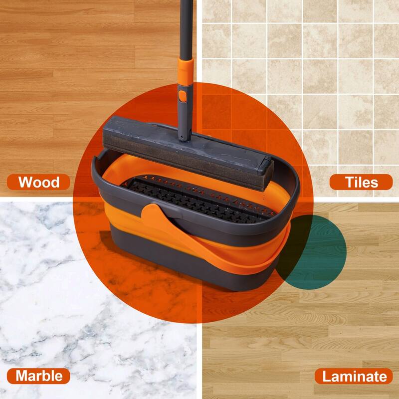 Adjustable Sponge Mop Kit with Portable Bucket for Home Floor Cleaning