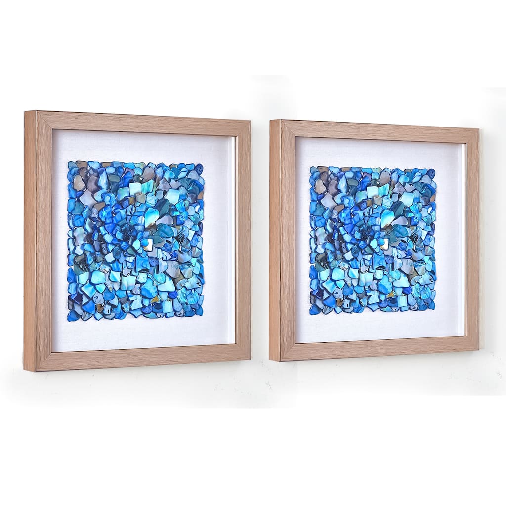 American Art Decor Framed Wall Art with Seashell decoration and Glass Cover 2-Piece Set - 11.81" x 11.81" x 1.18"