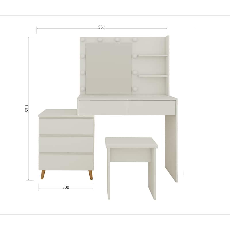 Led Lighted Makeup Vanity Table With Mirror With Storage Drawers,Matching Stool,And Organizing Compartments