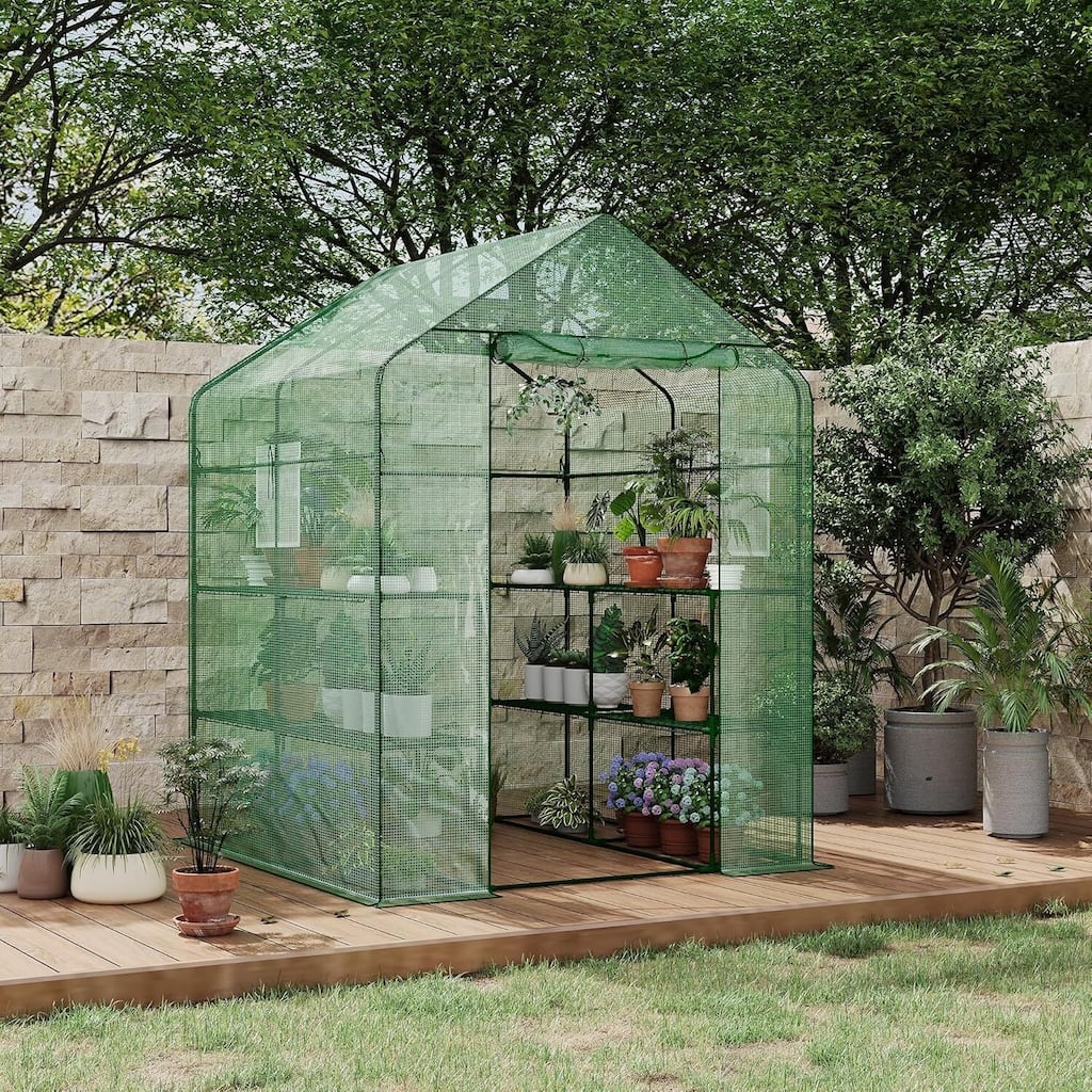 56" D Greenhouses for Outdoors with 2 Mesh Windows & 1 Roll-Up Zipper Door