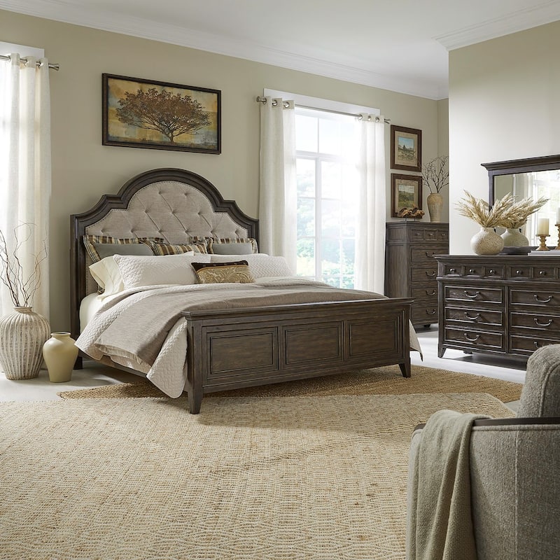 Liberty Furniture Paradise Valley California King Upholstered Bed, Dresser & Mirror, Chest, Night Stand - Bed, Dresser, Mirror, Chest