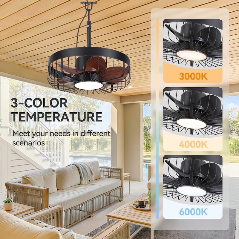 19" Waterproof Plug-in Outdoor Ceiling Fan with Light and Remote(5-Blade)