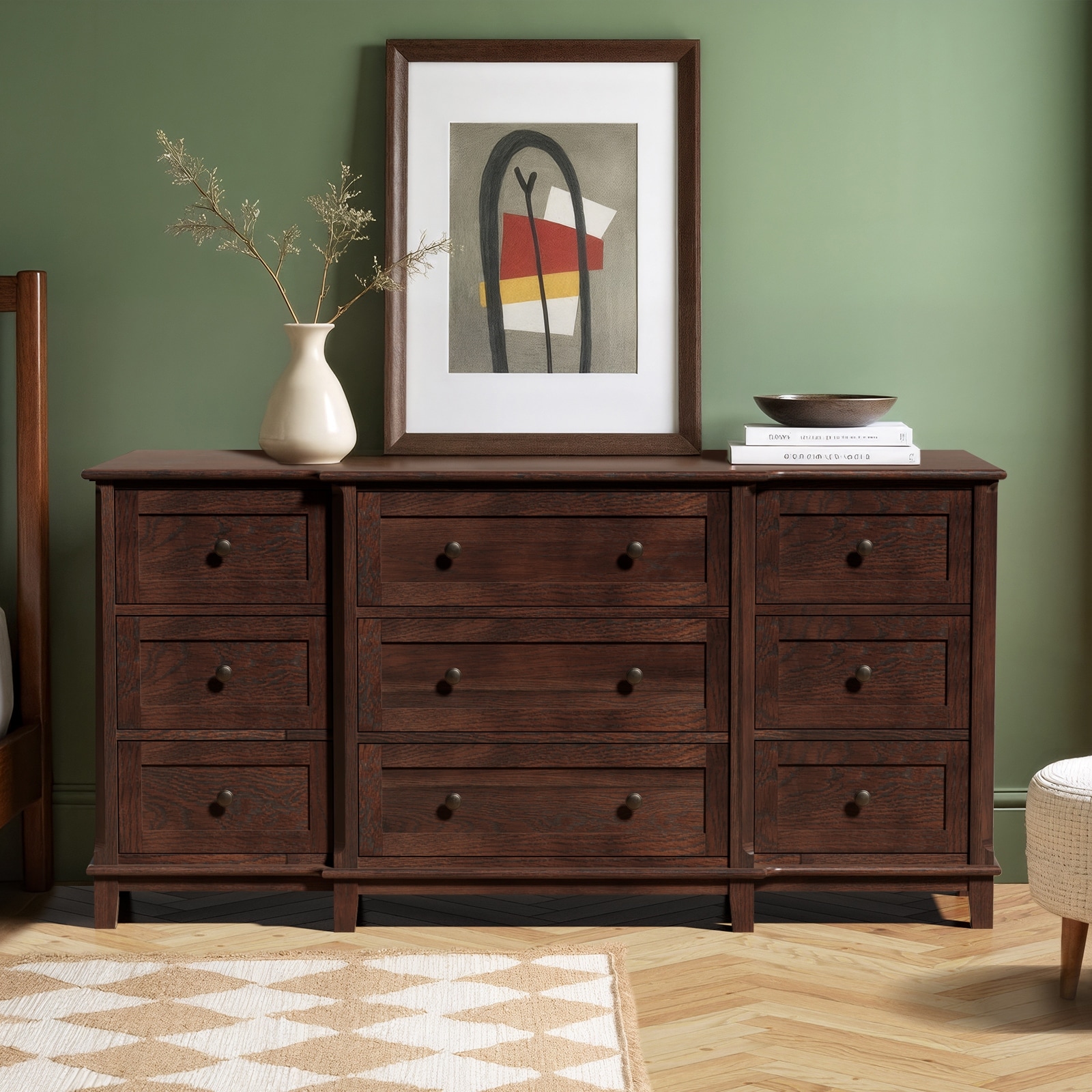 vintage 9 drawer dresser Antique French Provincial Style 9-Drawer Dresser, c.1960's Supply this piece will be an ideal addition that adds both form and function into any home dcor setting! Vintage Mid Century Modern Walnut