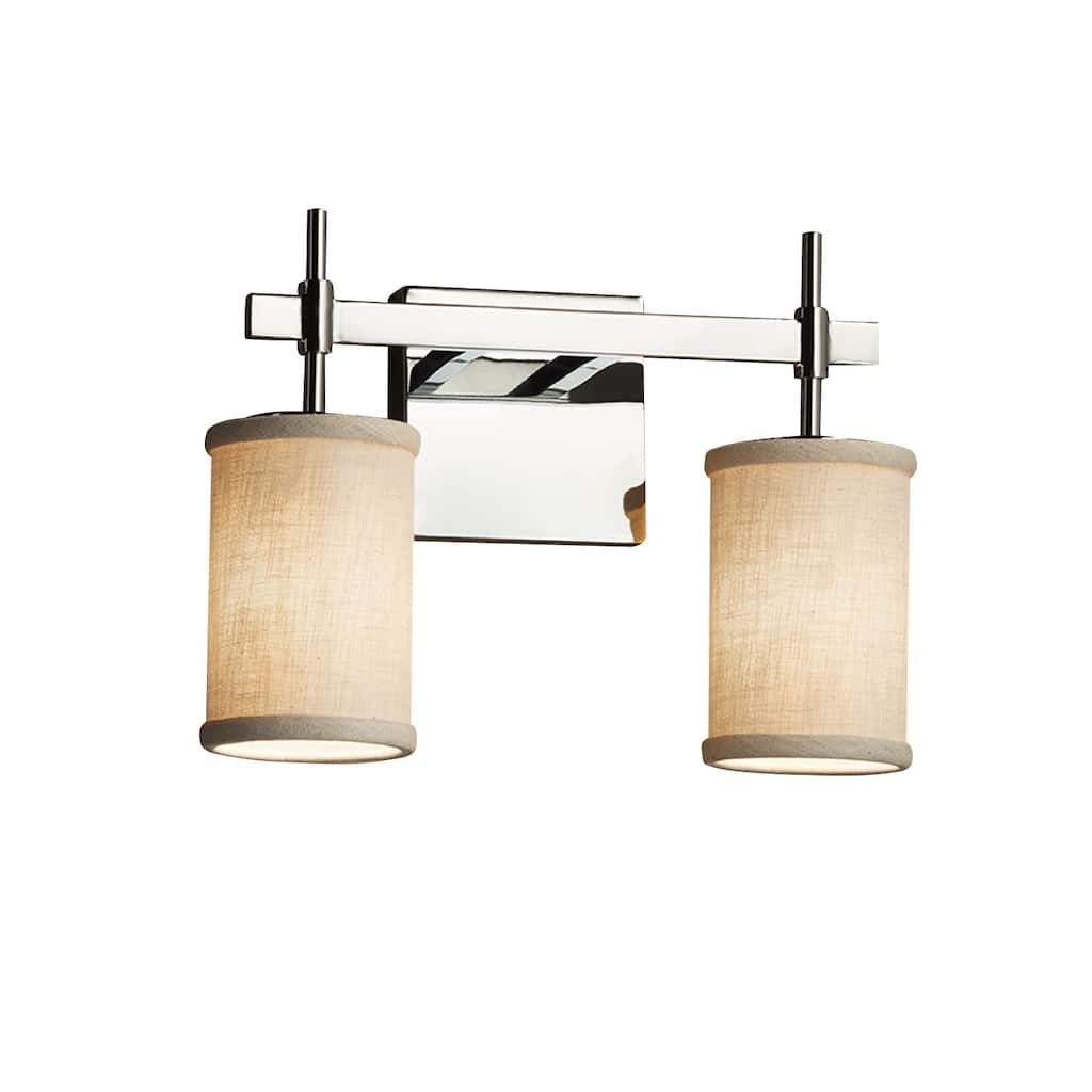 Justice Design Textile Union 2-light Polished Chrome Bath Bar, Cream Cylinder - Flat Rim Shade