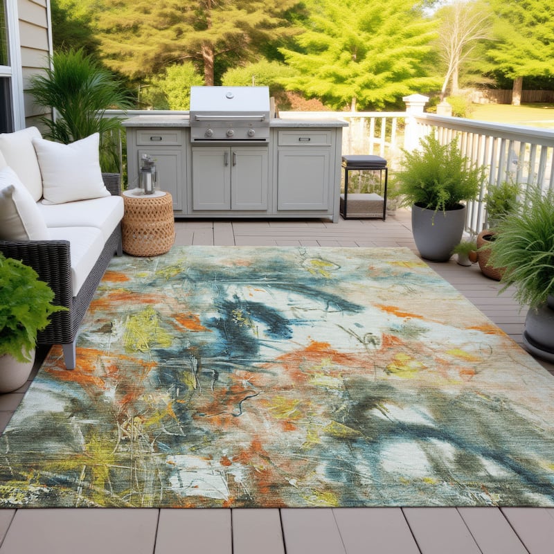 Machine Washable Indoor/Outdoor Modern Artistry Chantille Rug - Sage - 10' x 14'