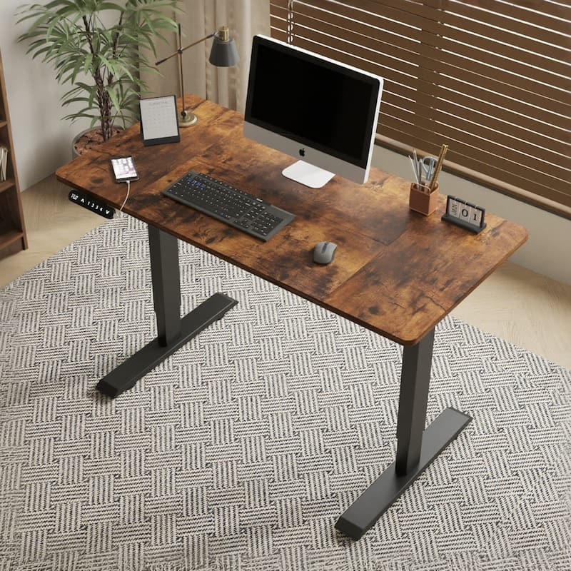Rossetta 48" Modern Standing Lift-up Height Adjustable Desk with Built-in Side Fast-charging Port - Brown