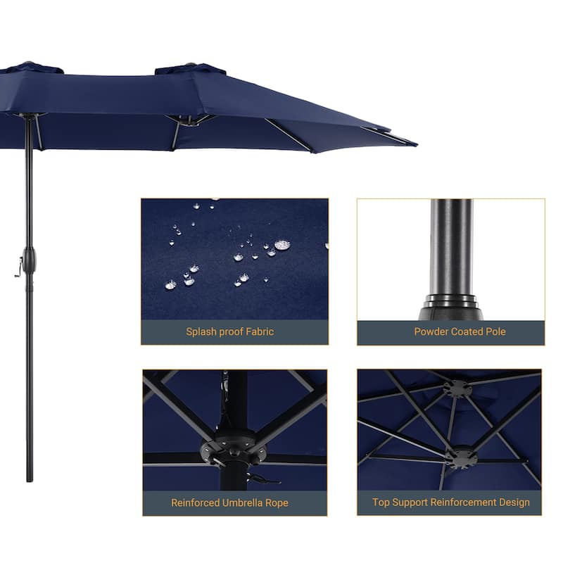 LIVOOSUN 15×9FT Double-sided Patio Umbrella with UPF50+, Handle Control, and Wind-Resistant Design——Experience Outdoor Comfort