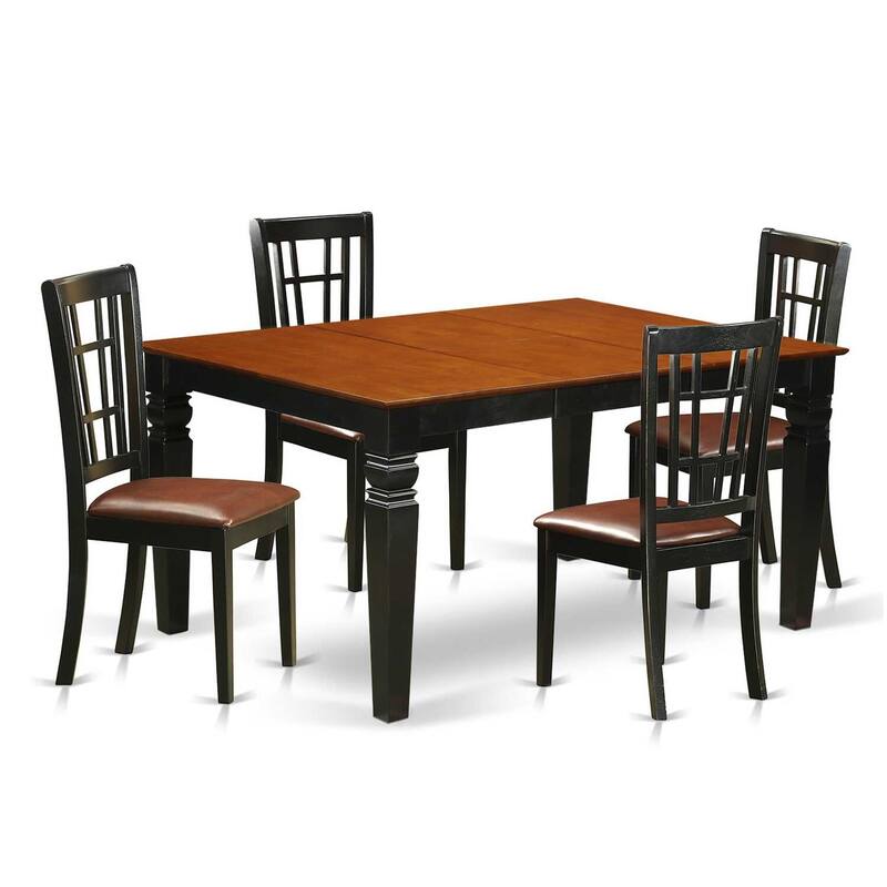 HomeStock 5-Piece Black and Cherry Finish Solid Wood Top Dining table with 4 Chairs with Lattice Back