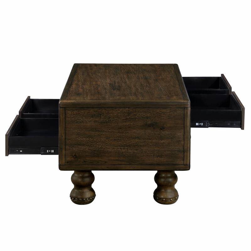 40" Solid Wood Rectangle Coffee Table with 4 Drawers