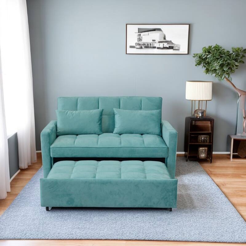 Convertible Velvet Sofa Bed with Reclining Backrest and USB Ports - Space-Saving Design