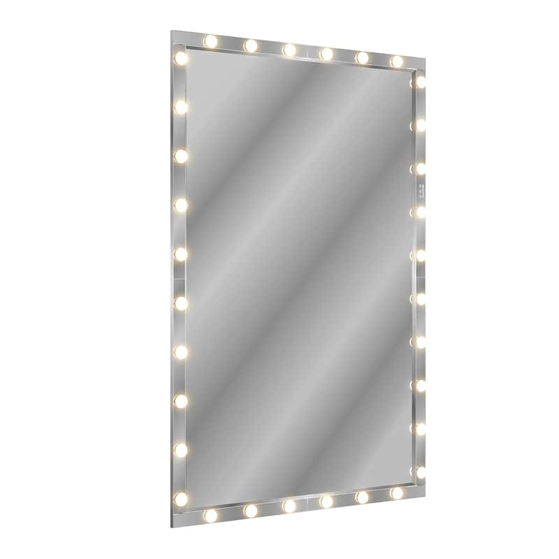 72 inches Rectangular Framed Wall Mounted Hollywood LED Mirror in Silver