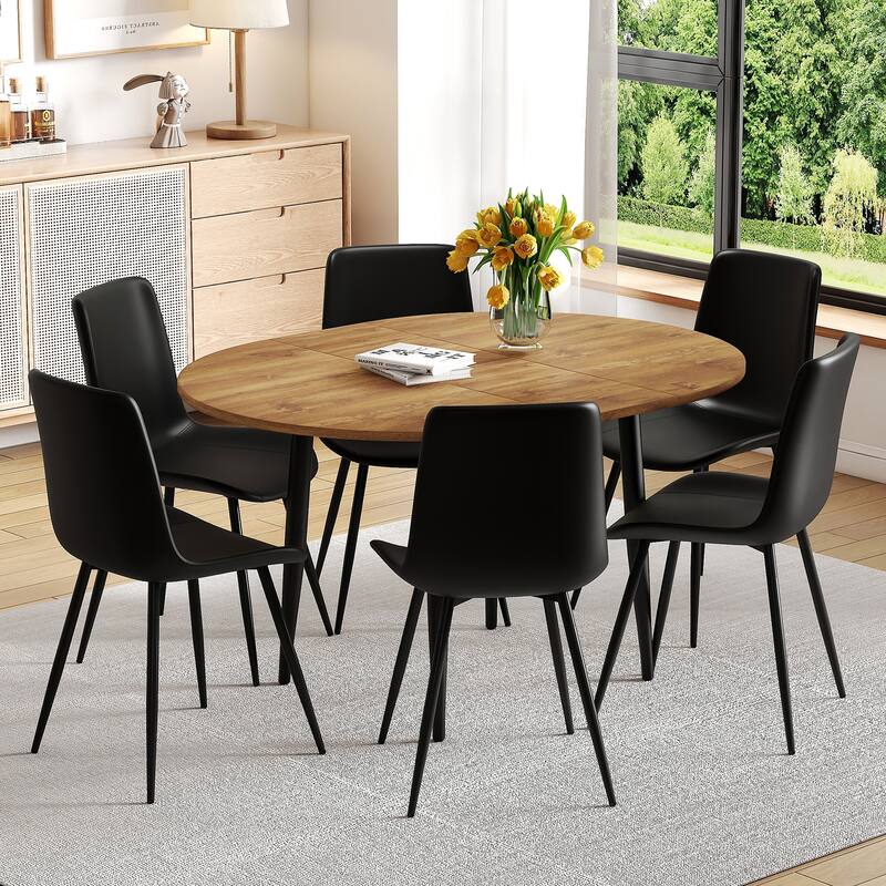 Rustic Extendable Dining Table Set with 4 Black Side Chairs - Black Wood