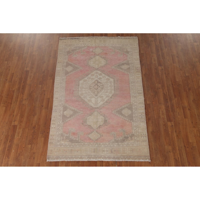 Pink Viss Persian Vintage Area Rug Handmade Wool Carpet - 4'8" x 7'4"