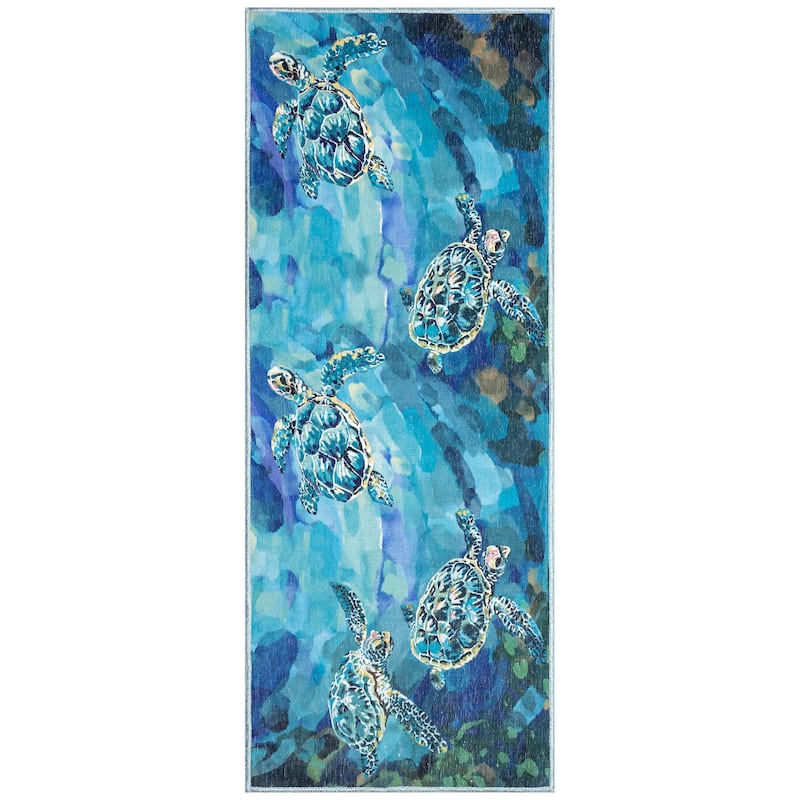 Liora Manne Impressions Seaturtles Indoor/Outdoor Mat - 1'11" x 4'11" - Ocean