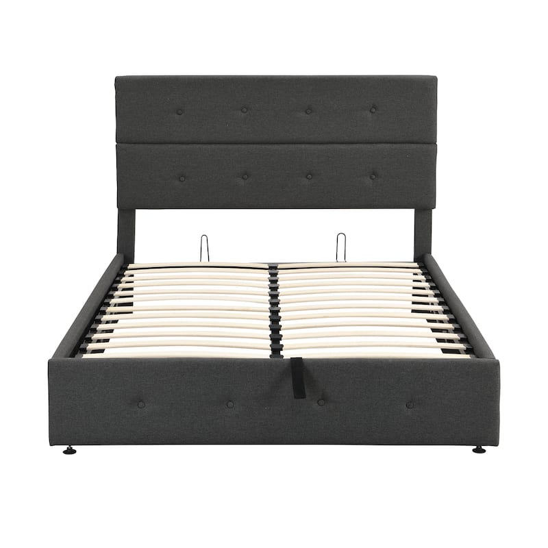 Full Size Upholstered Platform Bed with Storage Underneath, Metal Bed