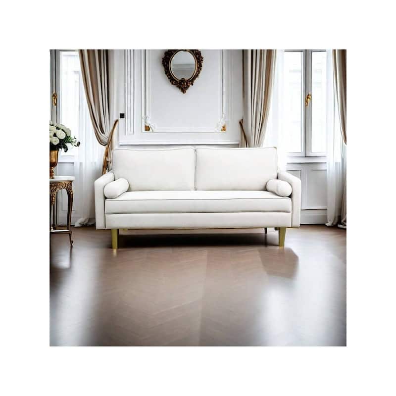 Contemporary Mid Century Style 3 Seater Linen Sofa with Armrest Pockets Premium Upholstery - 65.4 × 29.1 × 33.9 inches