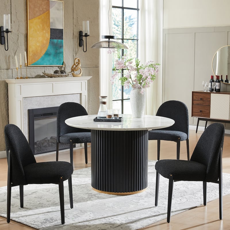 5-Pieces Dining Table Chairs Set with Imitation Marble Table Top
