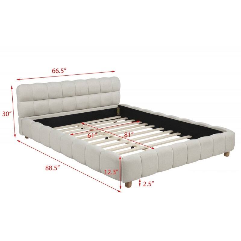 Queen Size Fabric Upholstered Platform Bed Frame with Low Profile Design, Beige