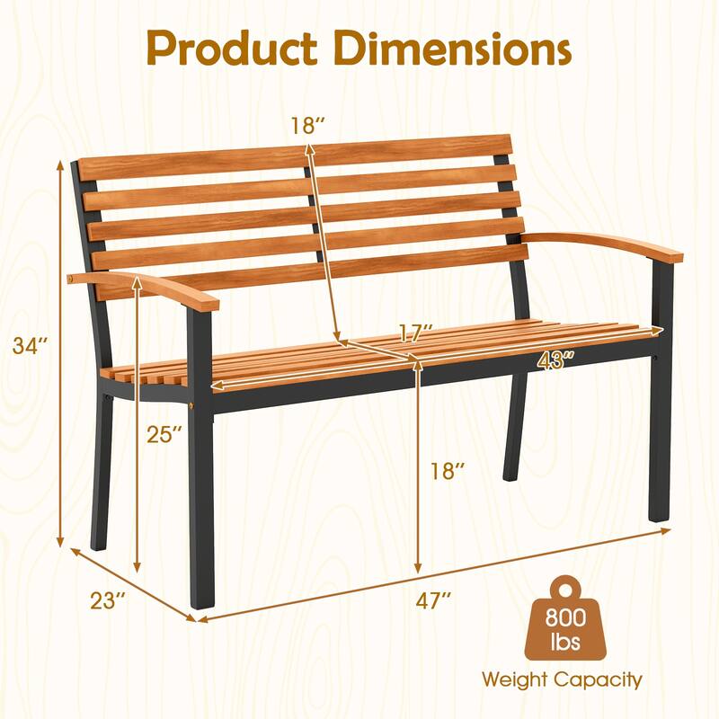 Gymax Outdoor Bench Acacia Wood Patio Loveseat w/ Backrest Armrests
