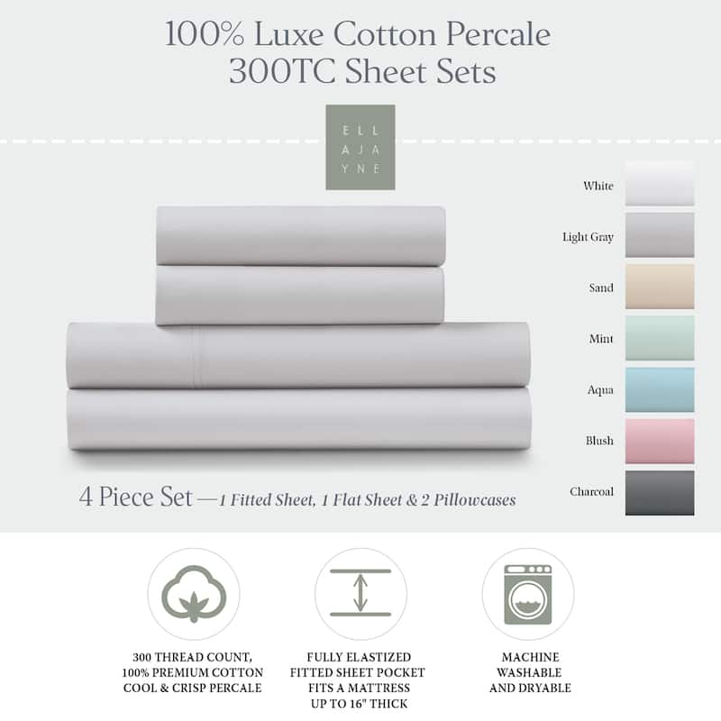 100% Cotton Percale Cool and Crisp Deep Pocket Sheet Set