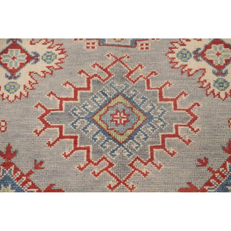 Geometric Kazak Oriental Area Rug Handmade Grey Wool Carpet - 8'2" x 10'0"