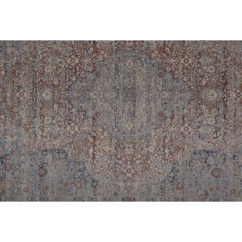 Gilford Rustic Persian Farmhouse Rug, Denim Blue/Rust, Accent Rug