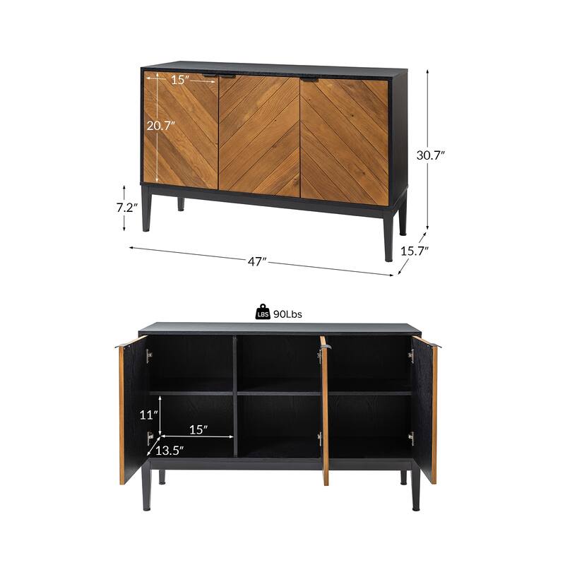 Jakob Modern 3 Doors Sideboard Storage Cabinet with Adjustable Shelf