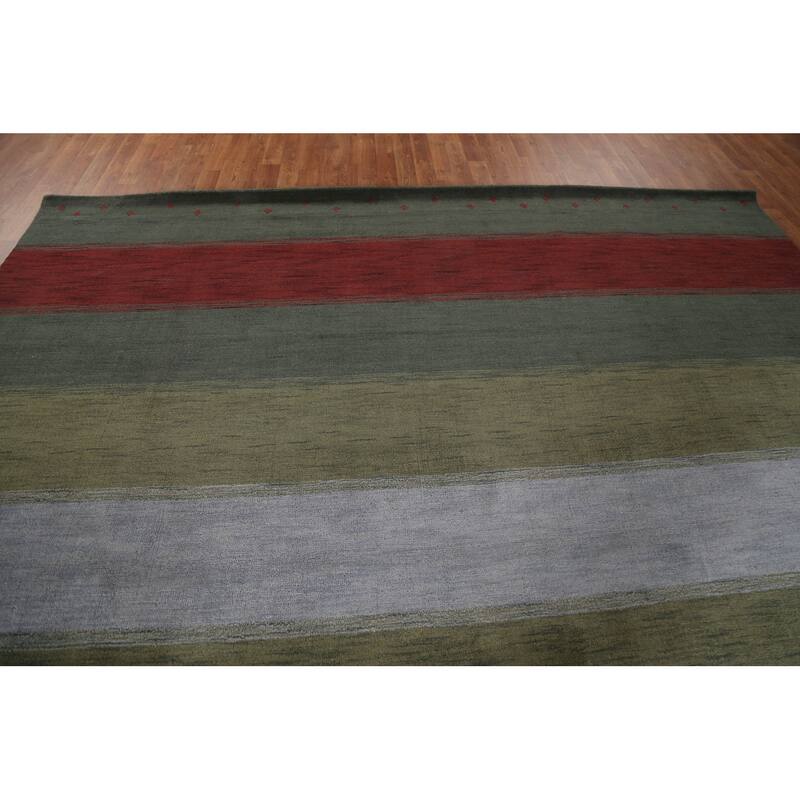 Decorative Contemporary Gabbeh Oriental Rug Hand-Knotted Wool Carpet - 9'8" x 9'10" Square