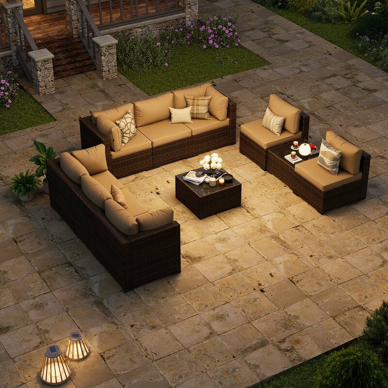 AOXUN Wicker Rattan Outdoor Sectional Sofa Set with Coffee Table