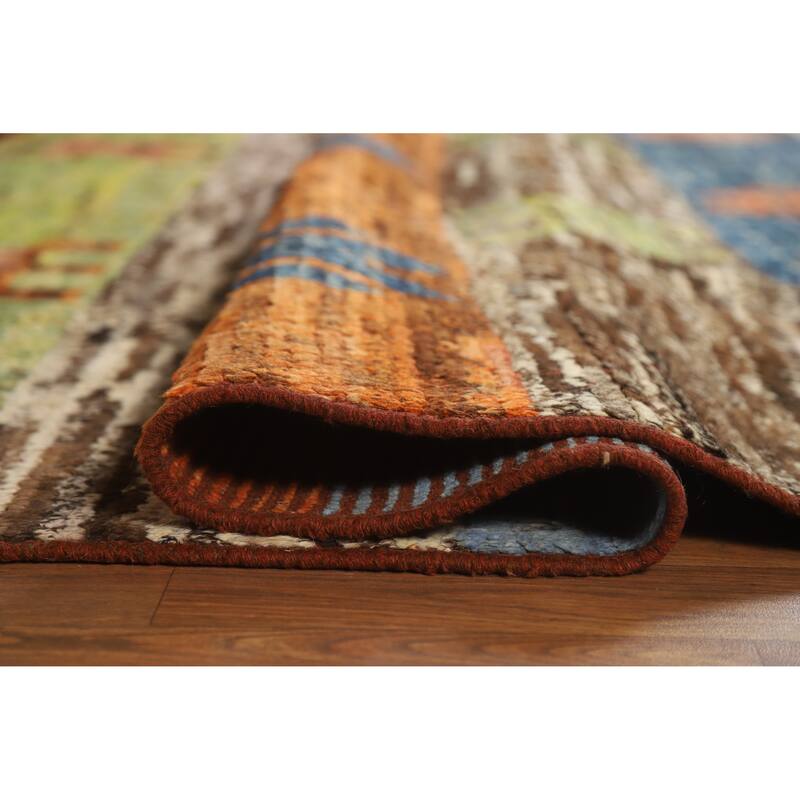 Striped Colorful Moroccan Oriental Area Rug Hand-Knotted Wool Carpet - 6'9" x 9'8"