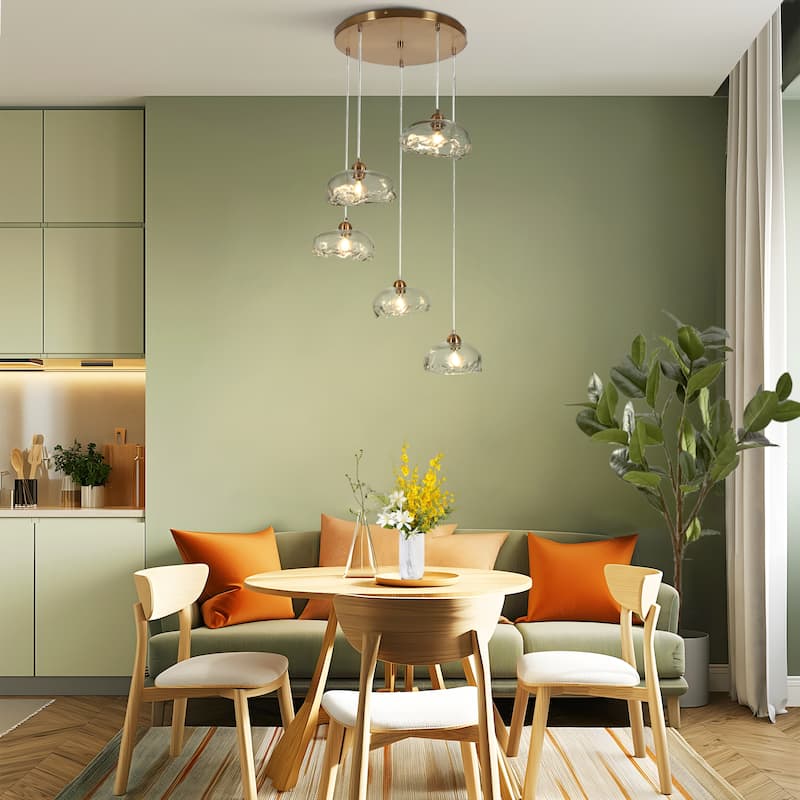 Modern 5-Light Chandeliers Gold Cluster Island Pendant Lights for Dining Room - W22" x H67.6" Max