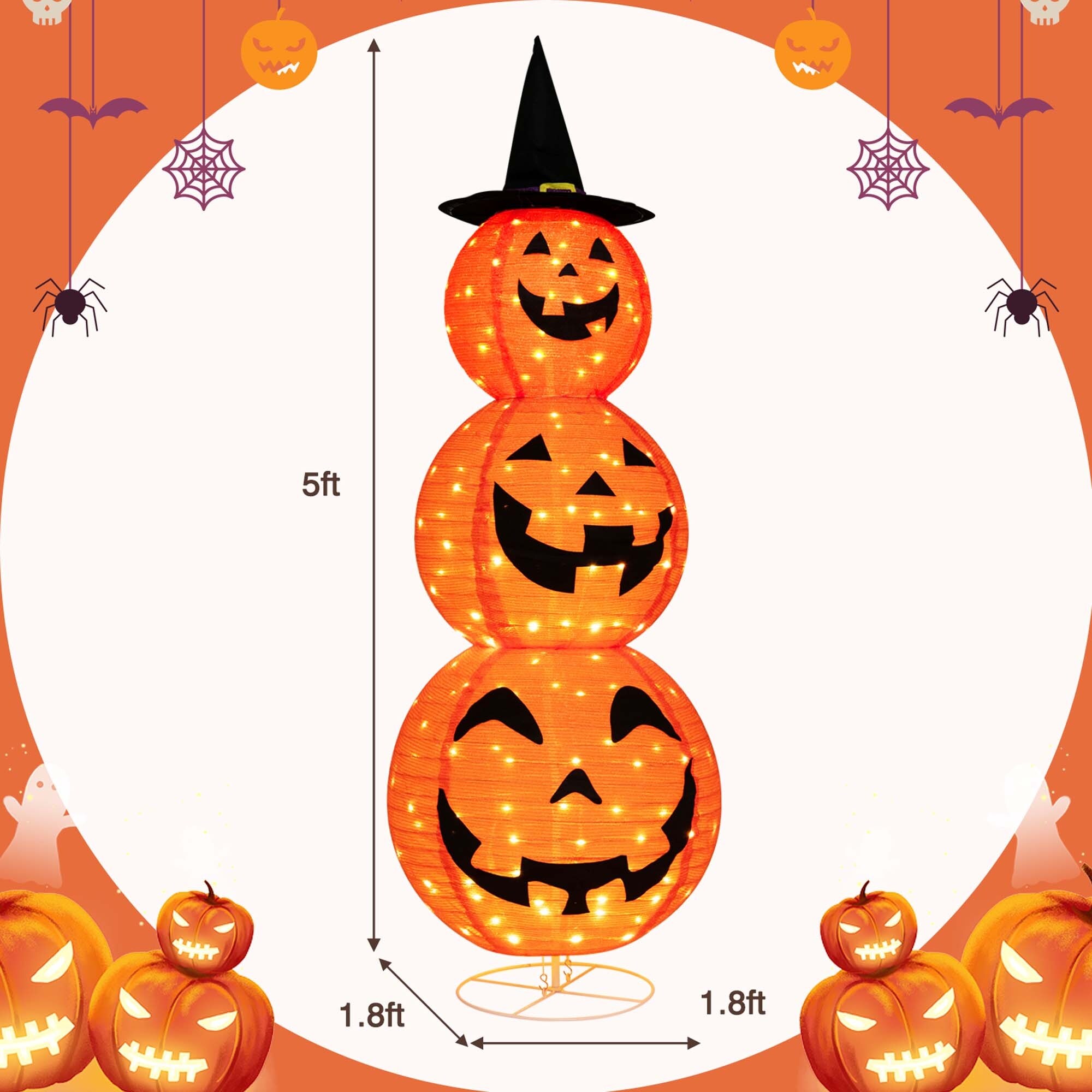 Costway 5 FT Halloween Pumpkin Decoration Triple Stacked Pre