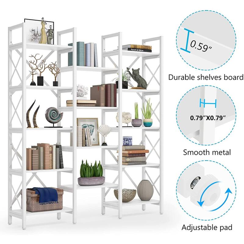 Large Triple Wide 5-Shelf Etagere Bookcase