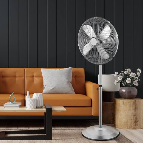 16" Heavy Duty Metal Stand Fan with Adjustable Heights, 75° Oscillation, 3 Speeds, Low Noise, for Home and Commercial Use