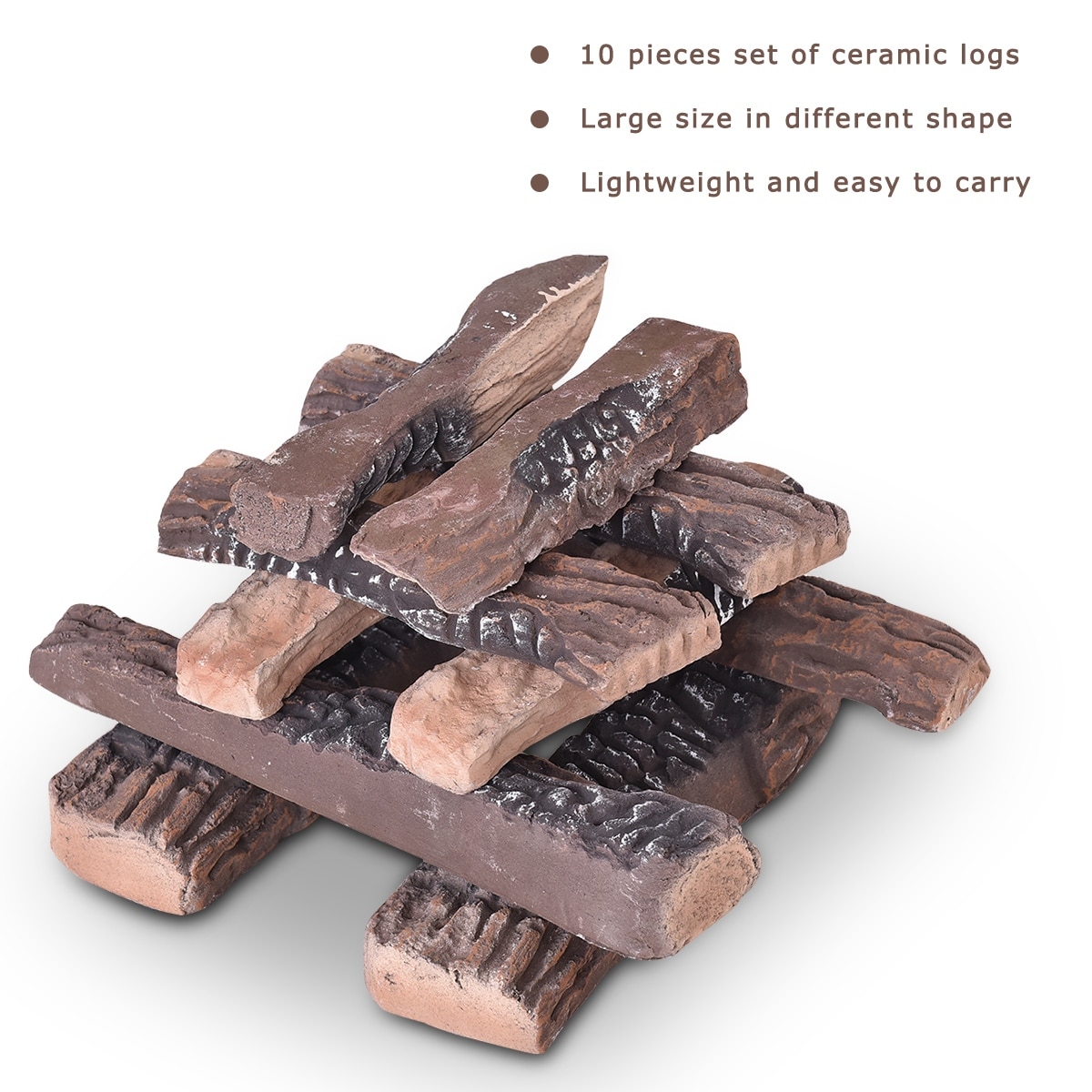 Shop Costway 10pcs Ceramic Wood Logs Gas Fireplace Imitation Wood