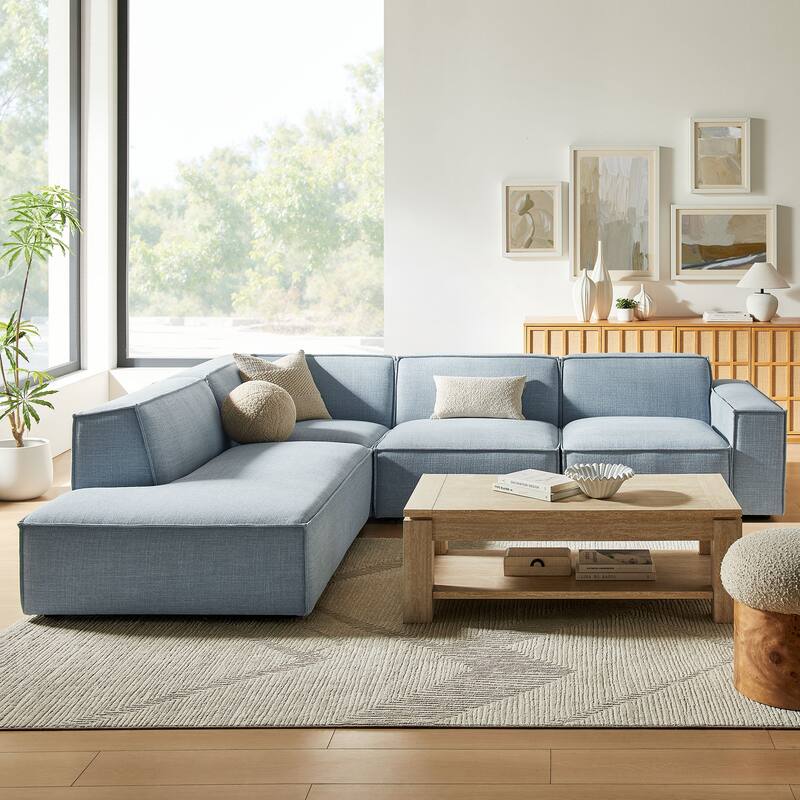 Restore 4-Piece Performance Fabric Upholstered Modular L-Shaped Sofa - Sky