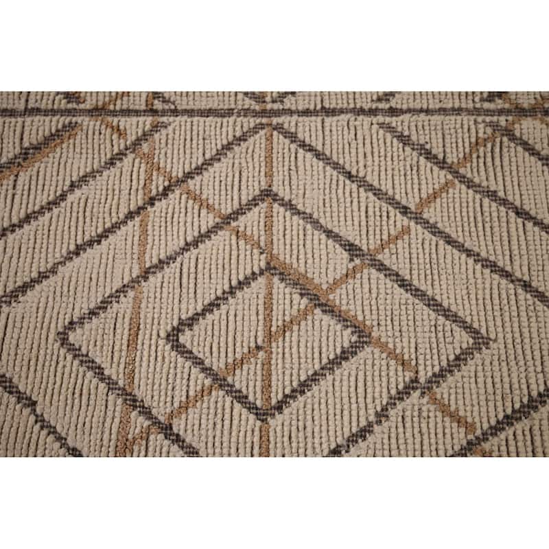All-Over Trellis Geometric Moroccan Area Rug Handmade Wool Carpet - 8'0"x 12'9"