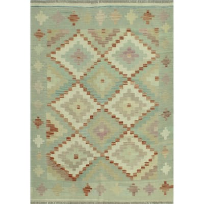 Sun Faded Flatweave Agharr Ivory/Lt. Green Rug - 4'1" x 5'8"