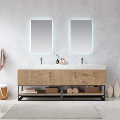 Alistair 84" Double Vanity with White Grain Stone Top without Mirror - 84" x 22"