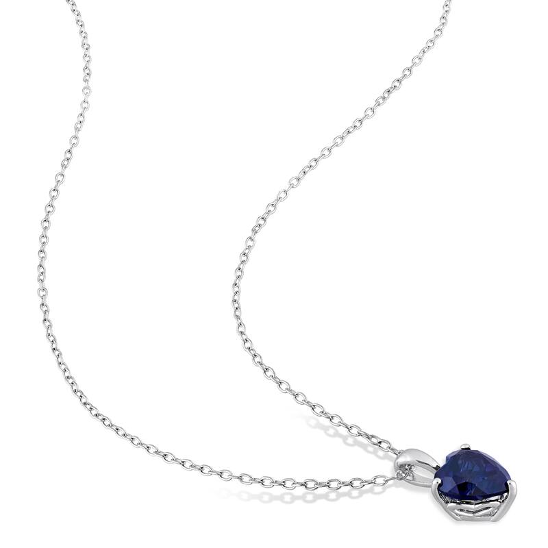 Miadora 6 3/4ct TGW Heart-Shape Created Blue Sapphire Solitaire Necklace & Stud Earrings Set Sterling Silver