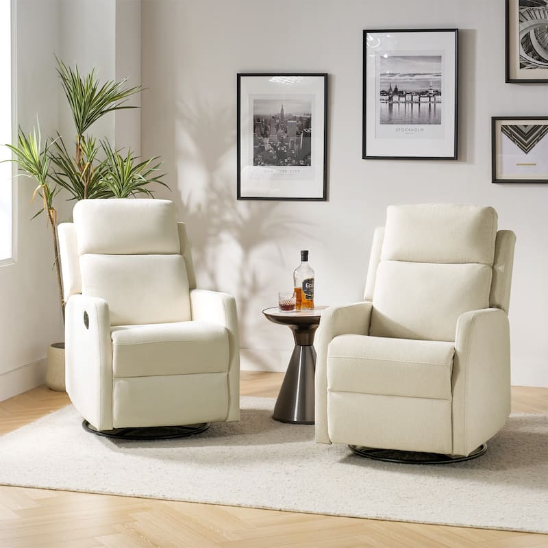 Julian Modern Swivel Rocker Manual Recliner Set of 2 by HULALA HOME - Ivory