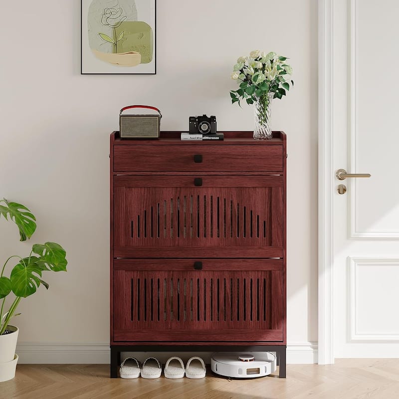 Freestanding 2 Flip Drawer Shoe Cabinet Organizer for Entryway, Hallway, Living Room - Brown