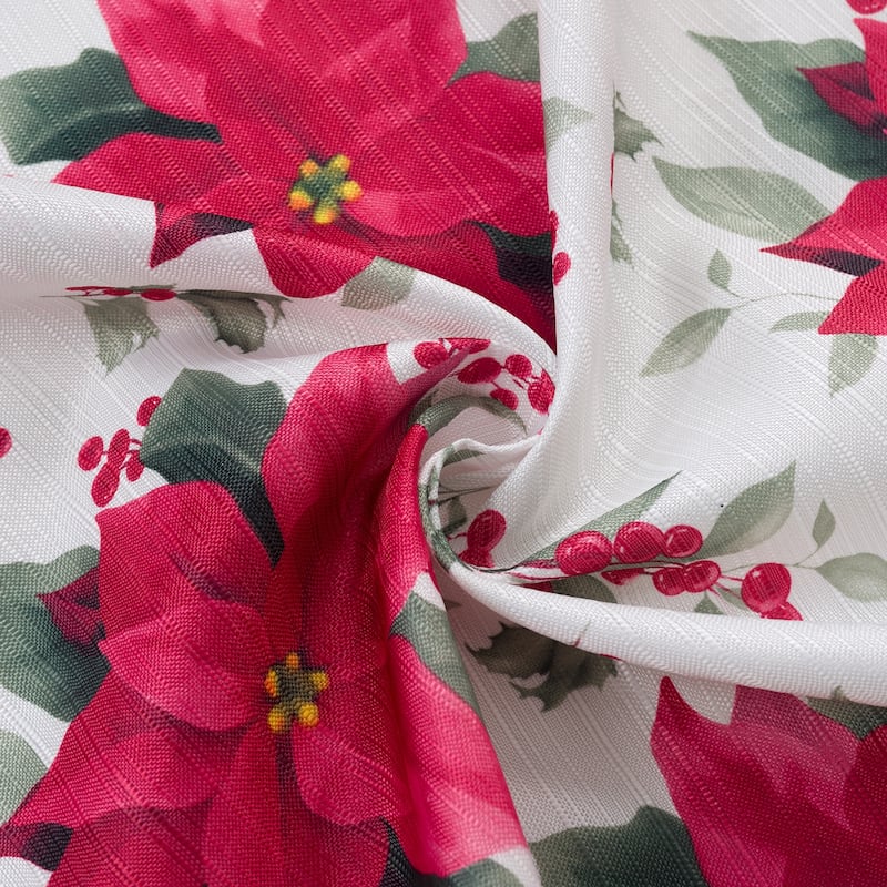 Christmas Holly Poinsettia Printed Kitchen Curtain