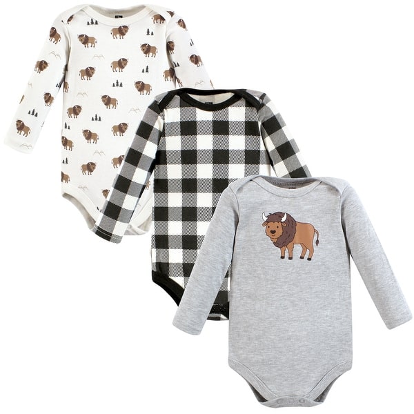 slide 1 of 1, Hudson Baby Infant Boy Cotton Long-Sleeve Bodysuits, Wild Buffalo 3-Pack 0-3 Months - Wild Buffalo 3-Pack